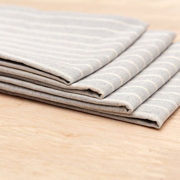 MEEMA Blue Striped Cotton Kitchen Napkins Upcycled Denim and Cotton Set of 4 - Picture 4 of 7